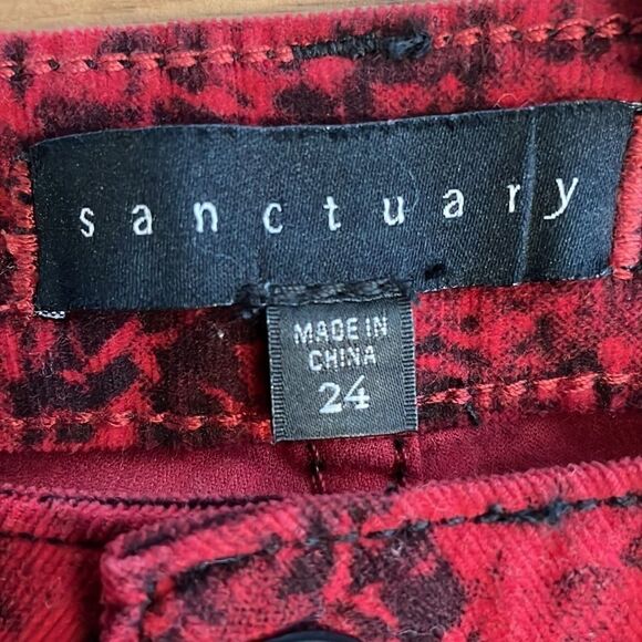 SANCTUARY RED/BLACK ANIMAL PRINT CORDUROY SKINNY PANTS.  NEW - Picture 4 of 10